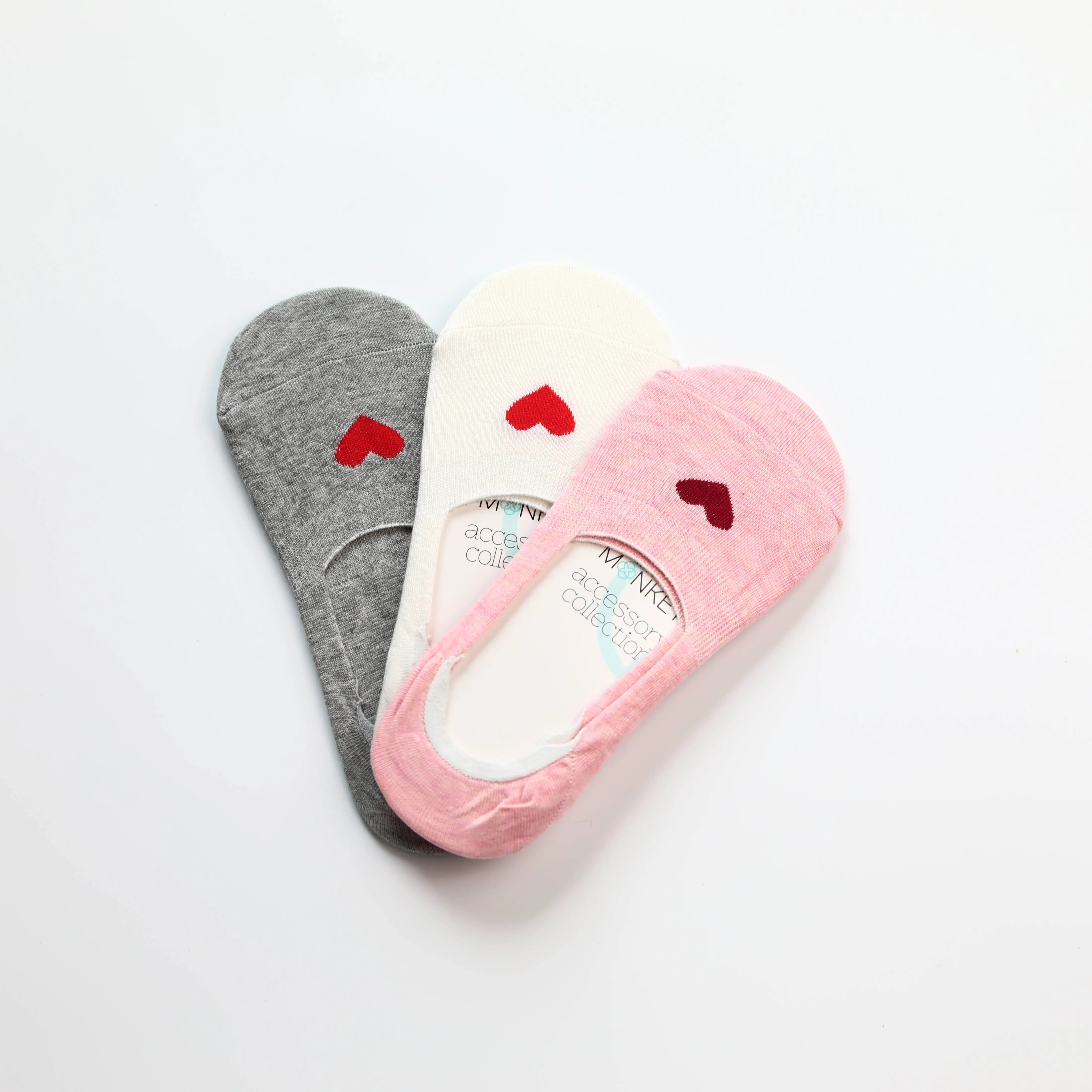 3-Pack Heart No Show Socks