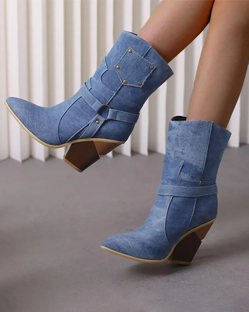 Animal Pattern Rivet Ankle Boots