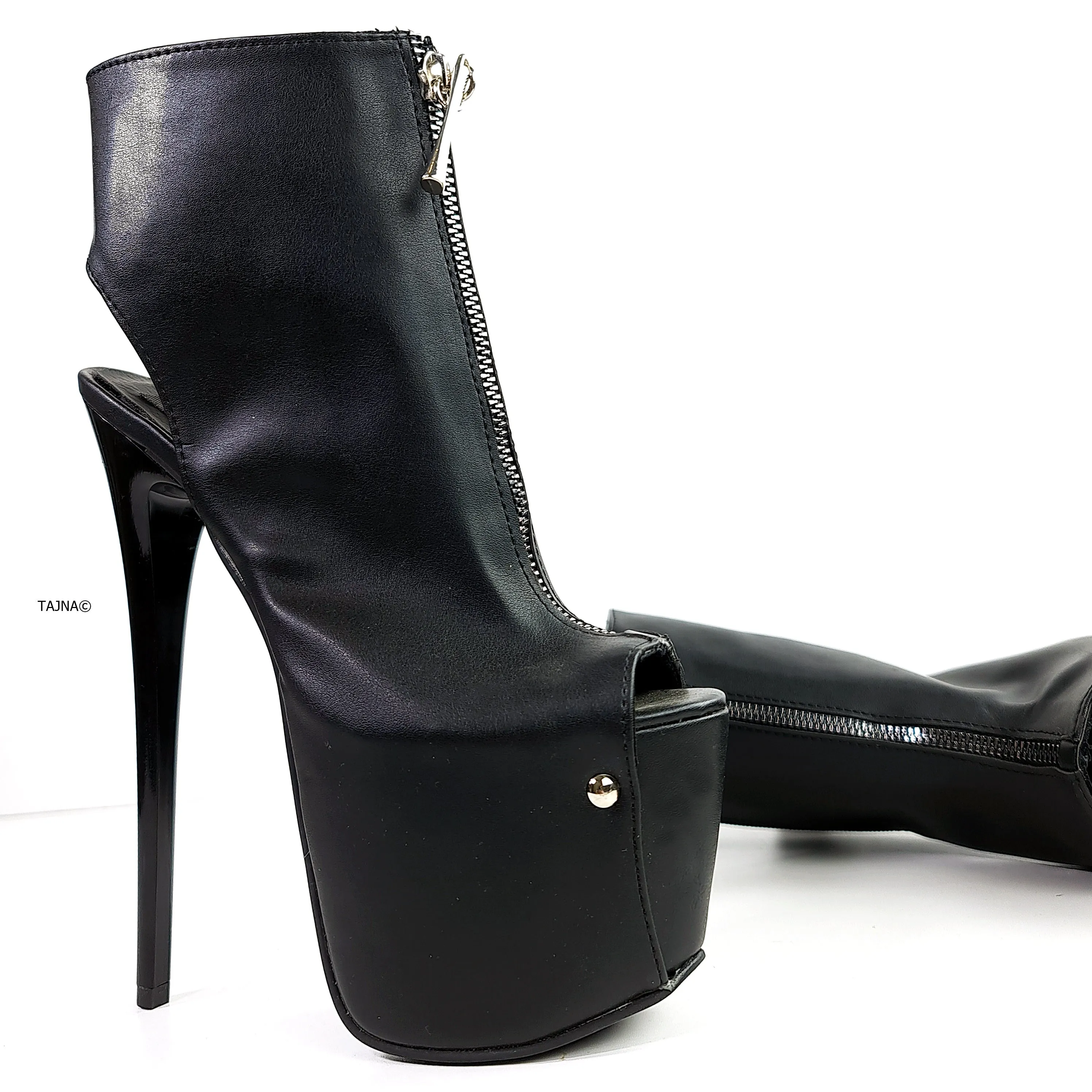 Black Zip Detail Ankle Cut High Heels