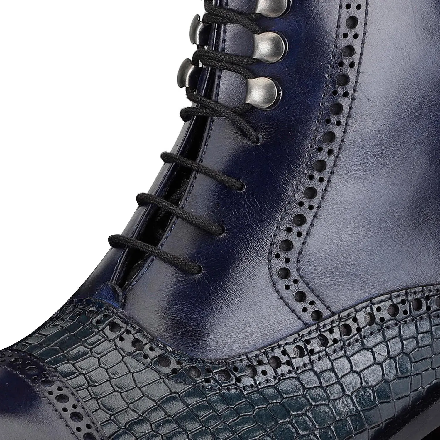 Cap Toe Lace up Boots - Croc Navy