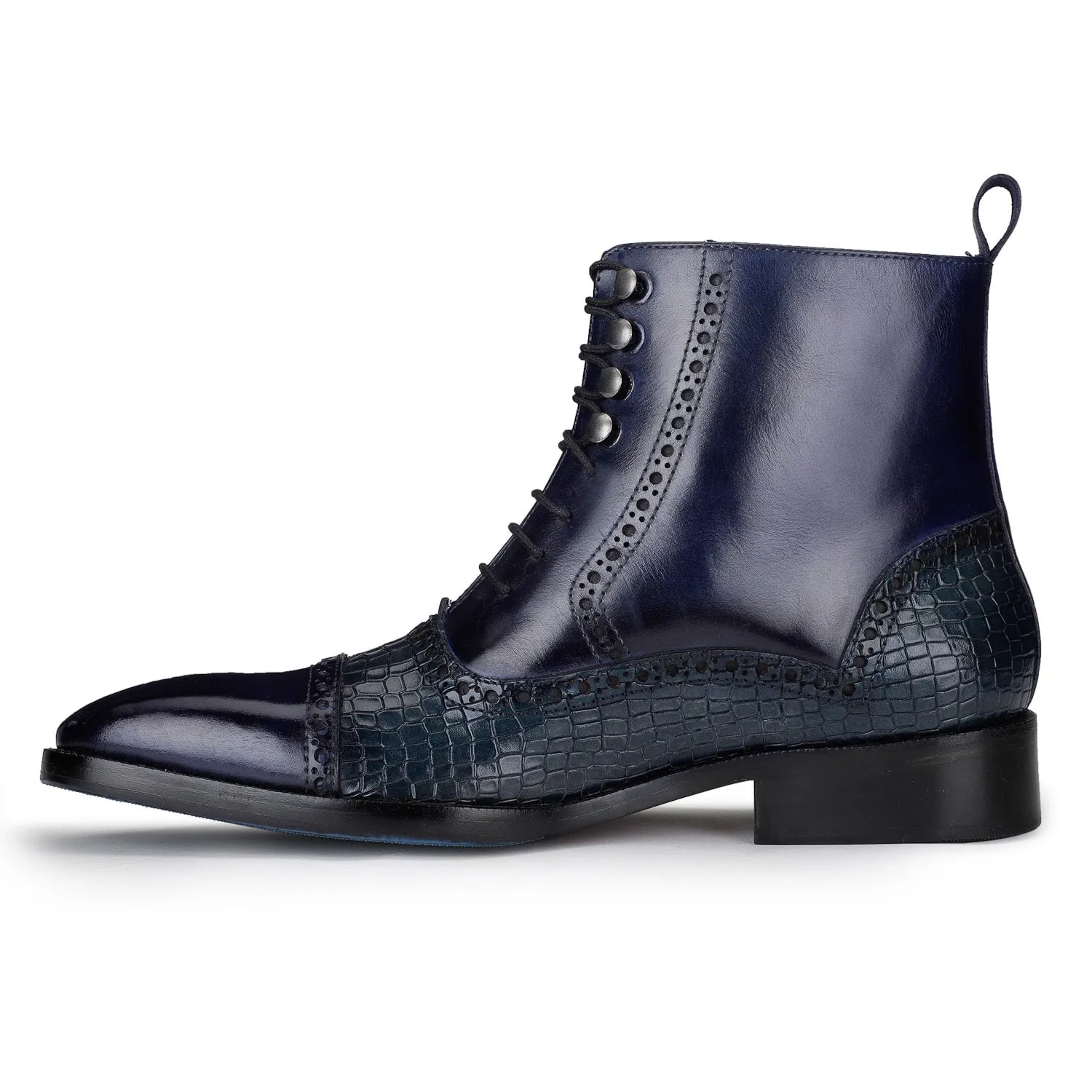 Cap Toe Lace up Boots - Croc Navy