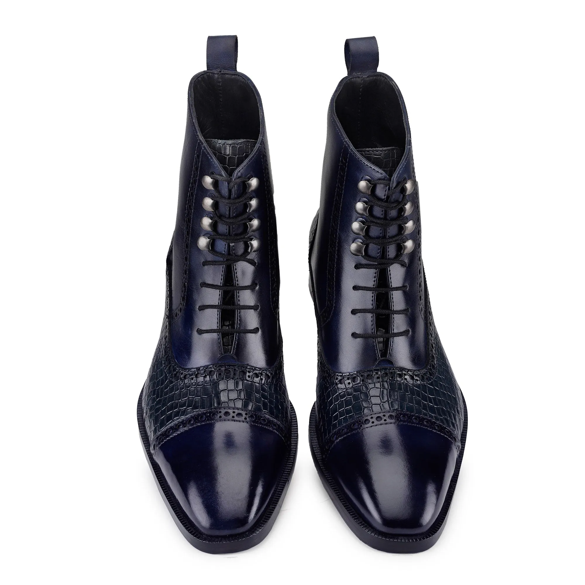 Cap Toe Lace up Boots - Croc Navy