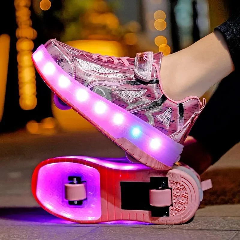 Children Shoes with Wheels LED Light Shiny Roller Skates Shoes