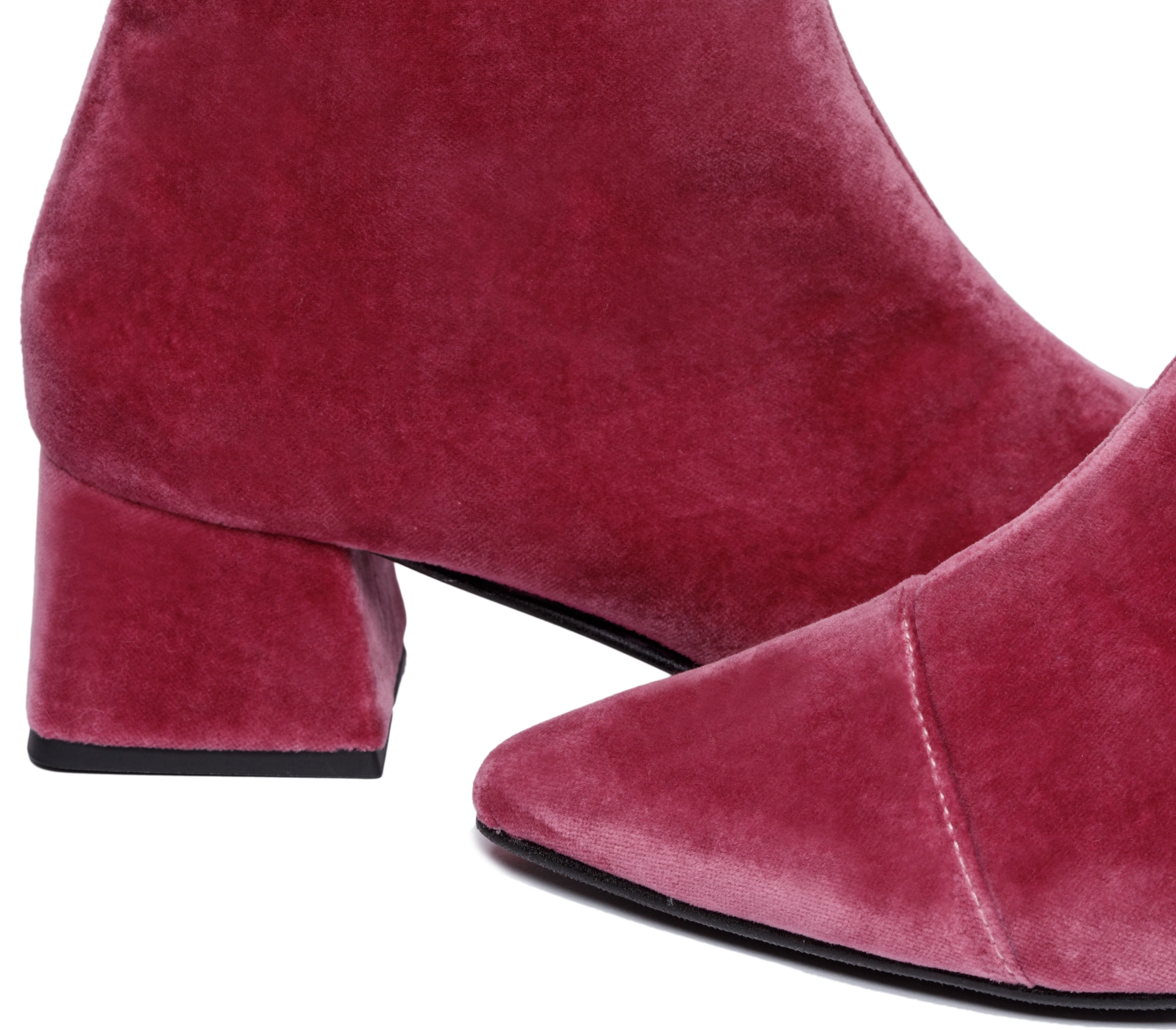 Dahlia Vegan Velvet Ankle Boots | Pink