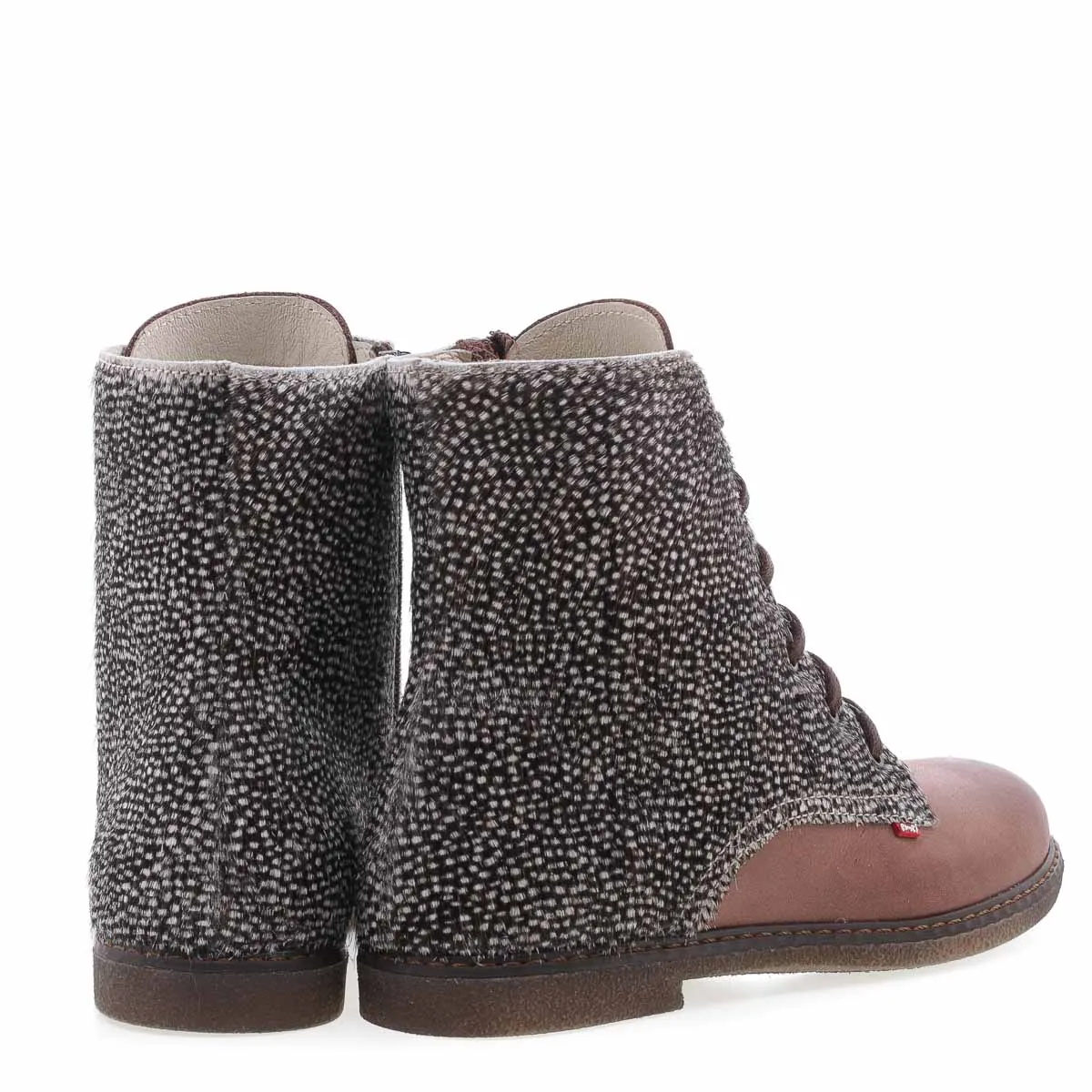 (EY2622B-K1/E2622B-K1) Emel winter shoes - brown lace-up ankle boot animal print