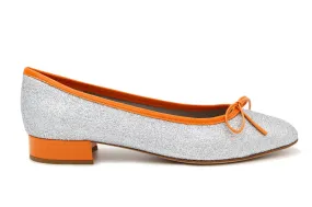 FABUCCI Silver Shimmer  Ballerina Shoe with  Orange Trim