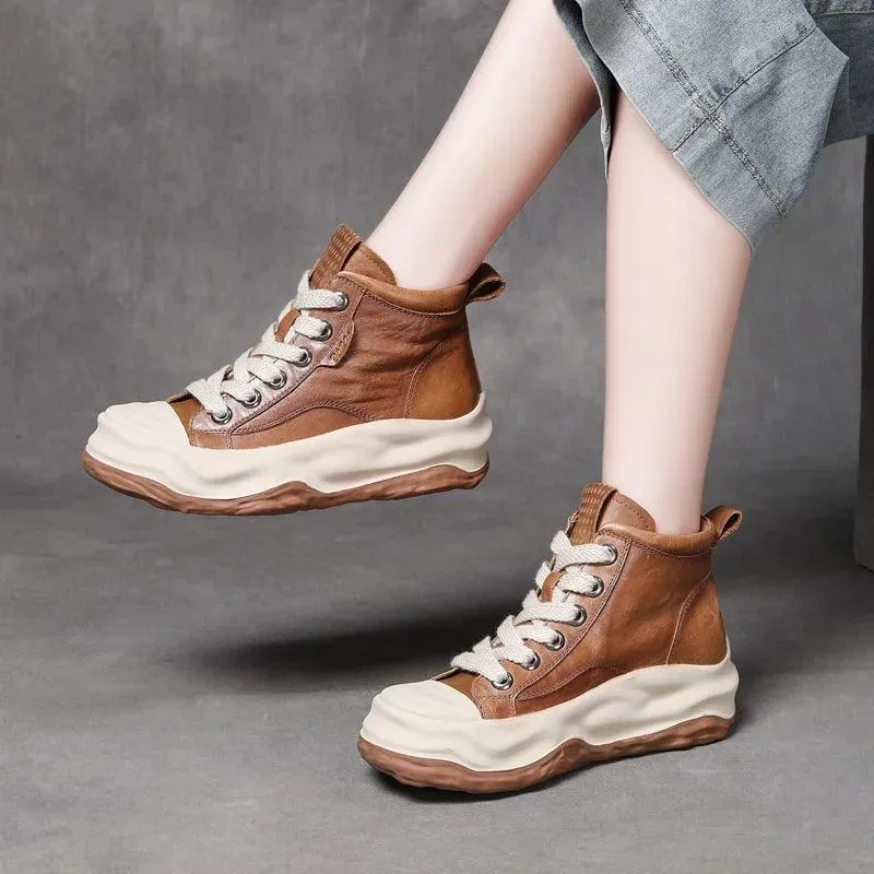 ICS23806 Women's Casual Shoes: Thick Leather Ankle Boots