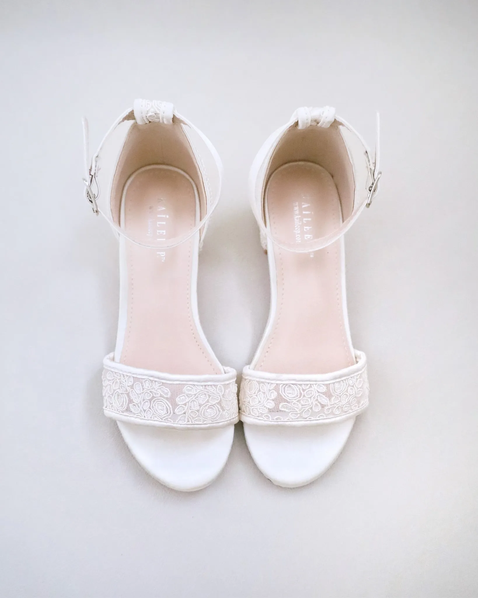 Ivory Crochet Lace Low Block Heel Girls Sandals