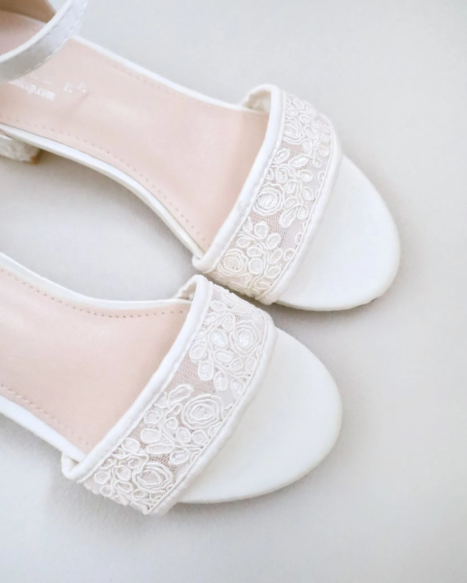 Ivory Crochet Lace Low Block Heel Girls Sandals