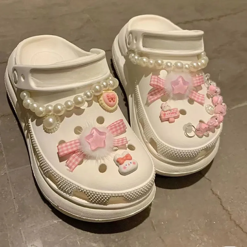 Kawaii Pearl Bow Hole Shoes - Kimi