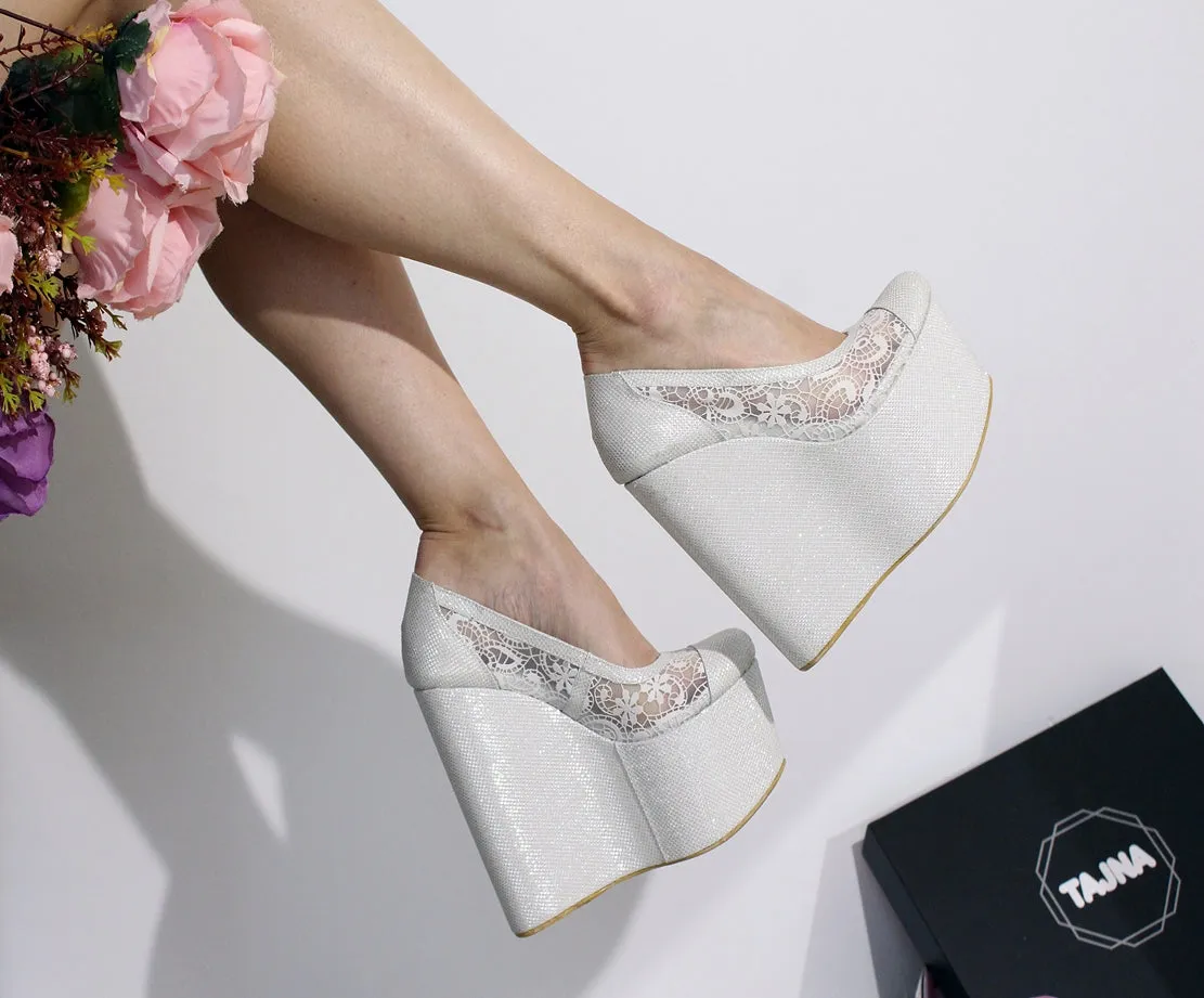 Lace High Heel Platform Wedding Wedges