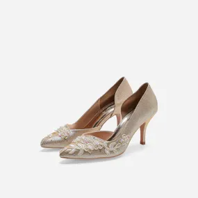 Lady Cynthia Beige Cynthia Gold Bridal Pumps