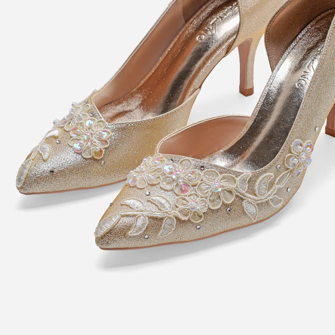 Lady Cynthia Beige Cynthia Gold Bridal Pumps