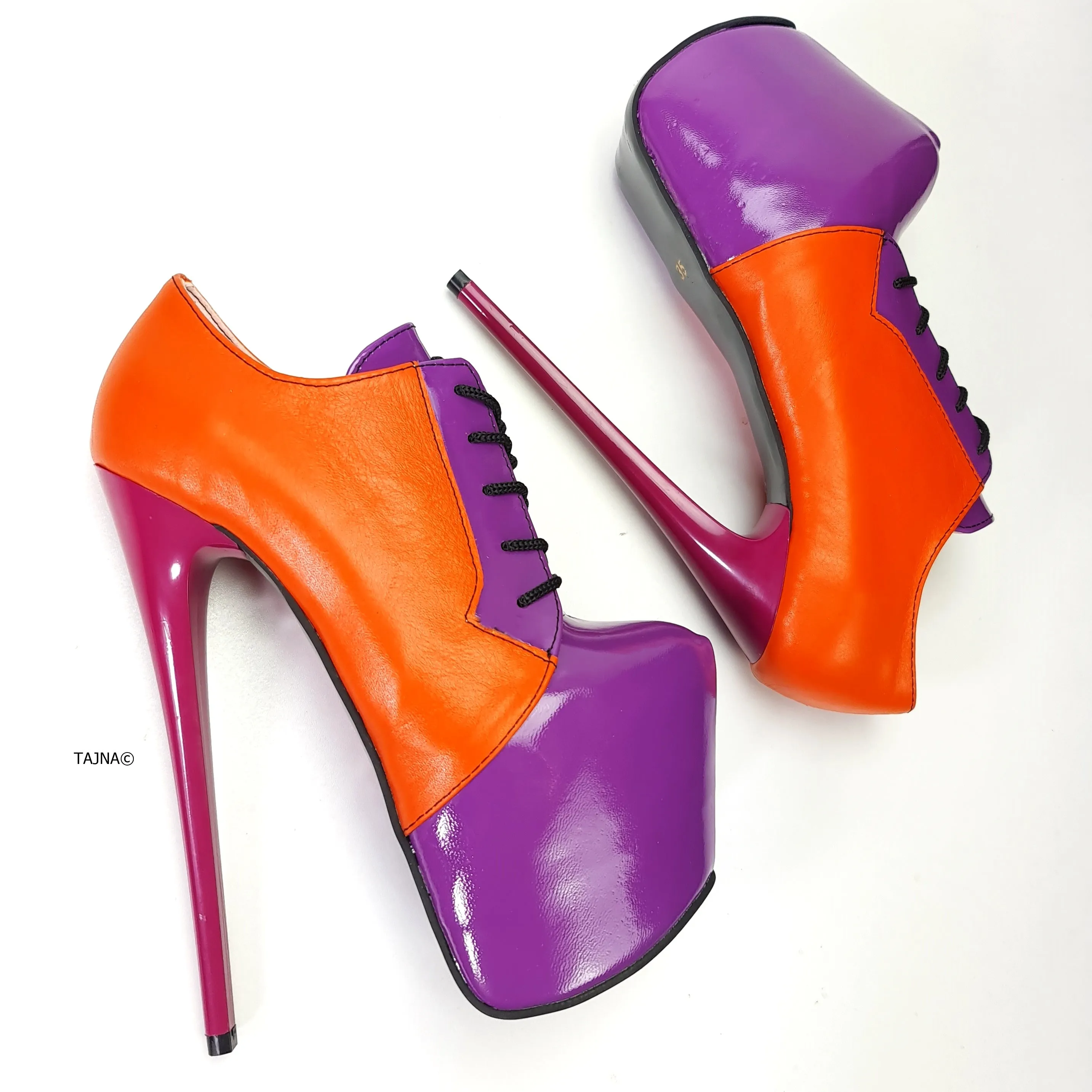 Orange Purple Genuine Leather Oxford Heels