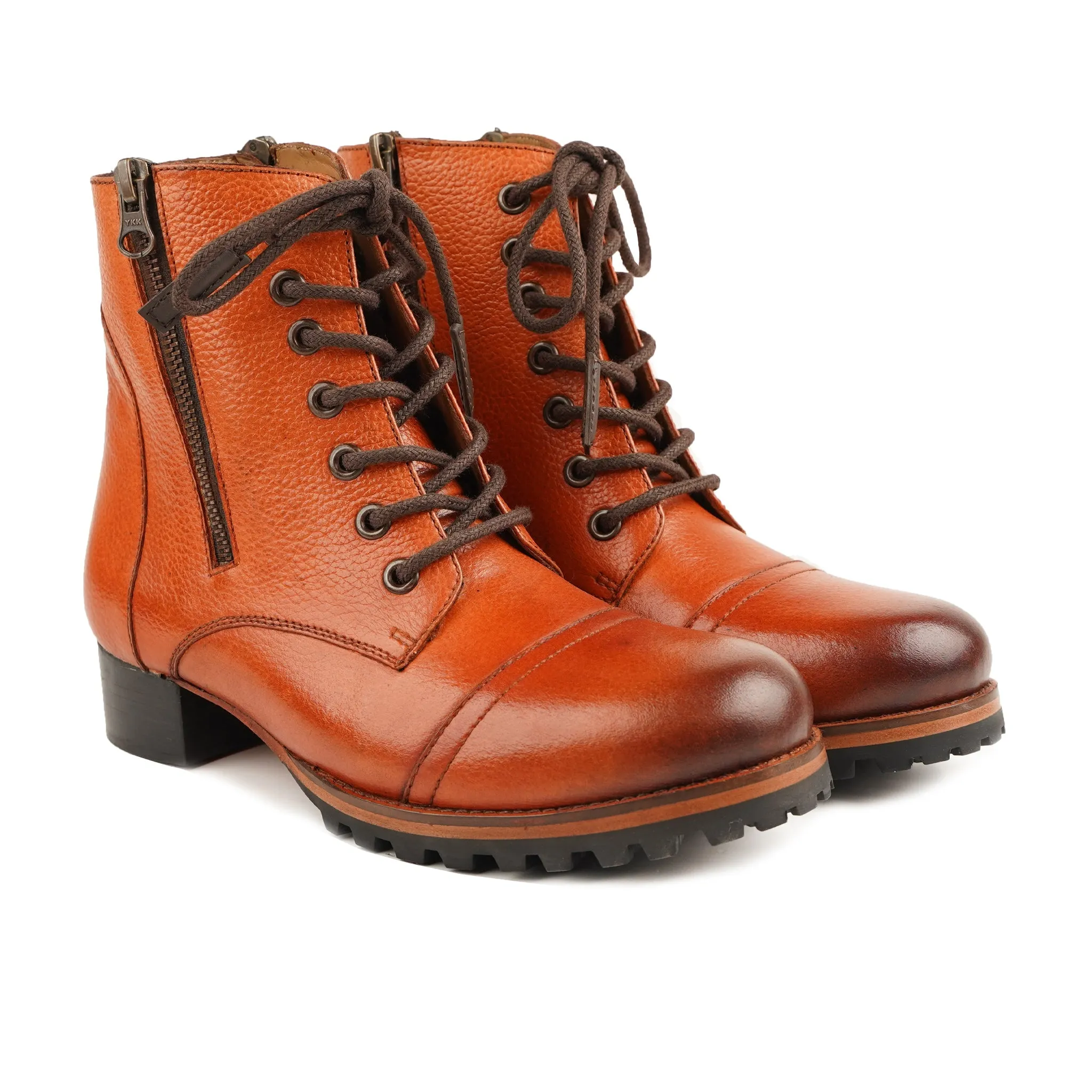 Sara - Ladies Burnish Orange Calf Calf Leather Ankle Boot