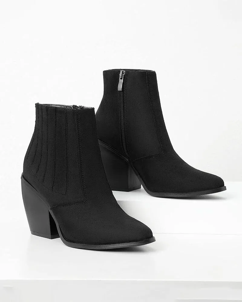 Women's Casual Simple Elastic Band Zipper Chunky Heel Boots