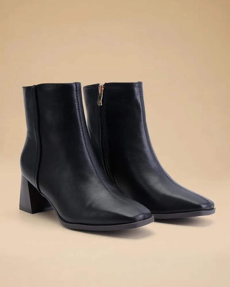 Women's Casual Simple Square Toe Zipper Chunky Heel Boots