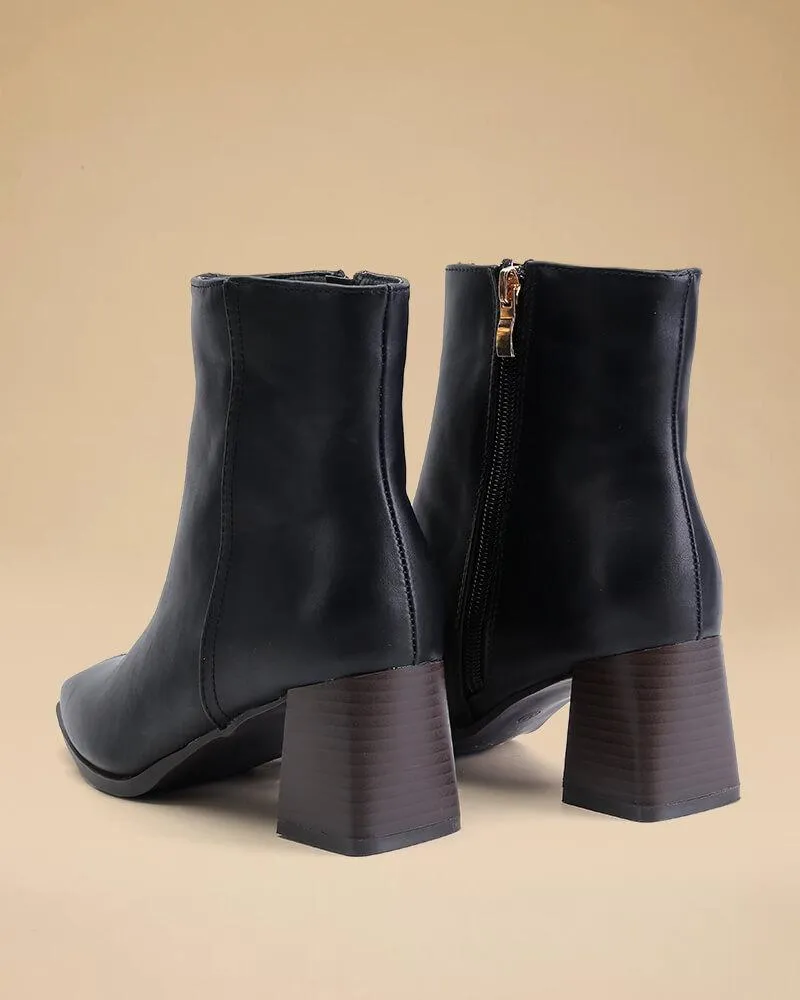 Women's Casual Simple Square Toe Zipper Chunky Heel Boots