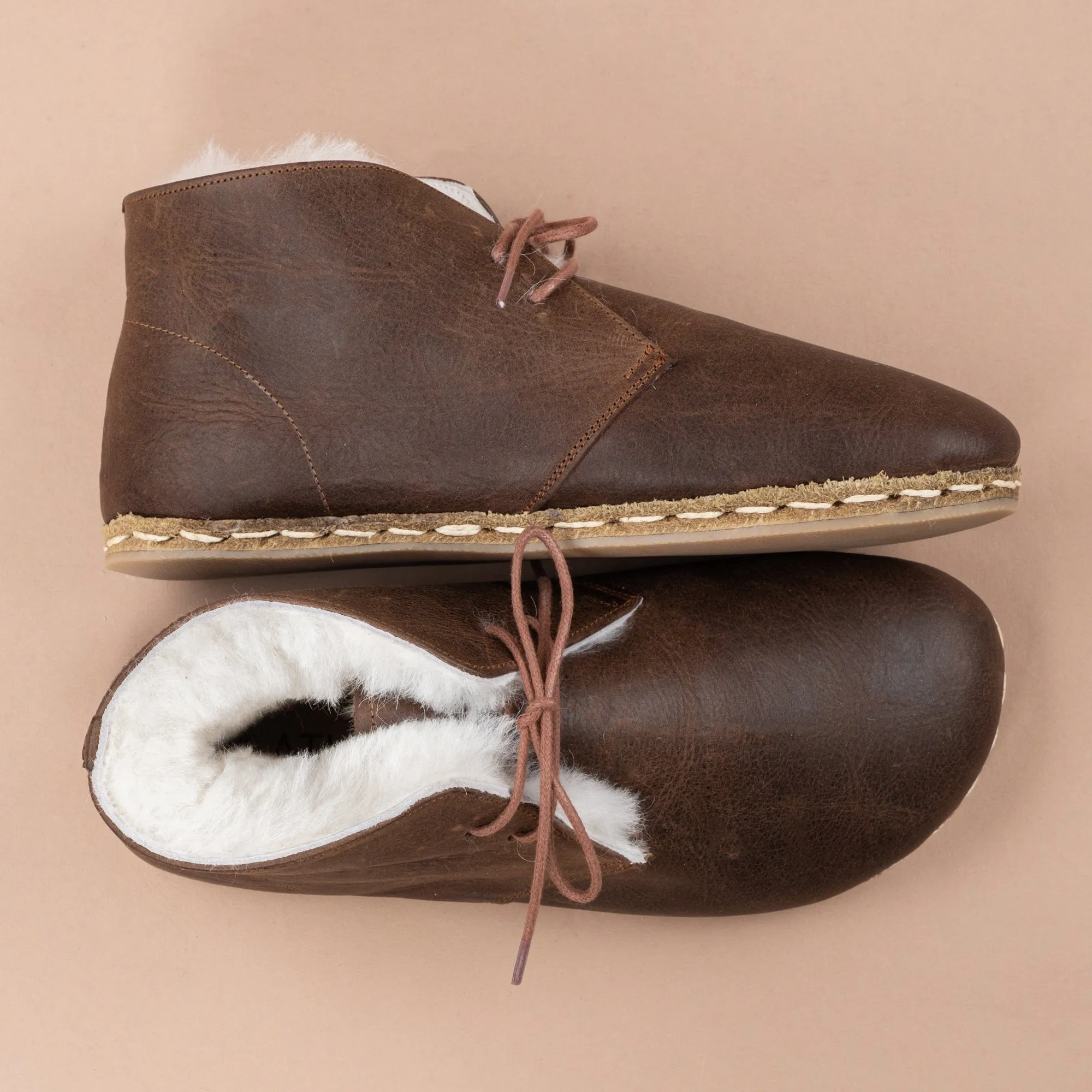 Women's Coffee Barefoot Oxford Boots with Fur